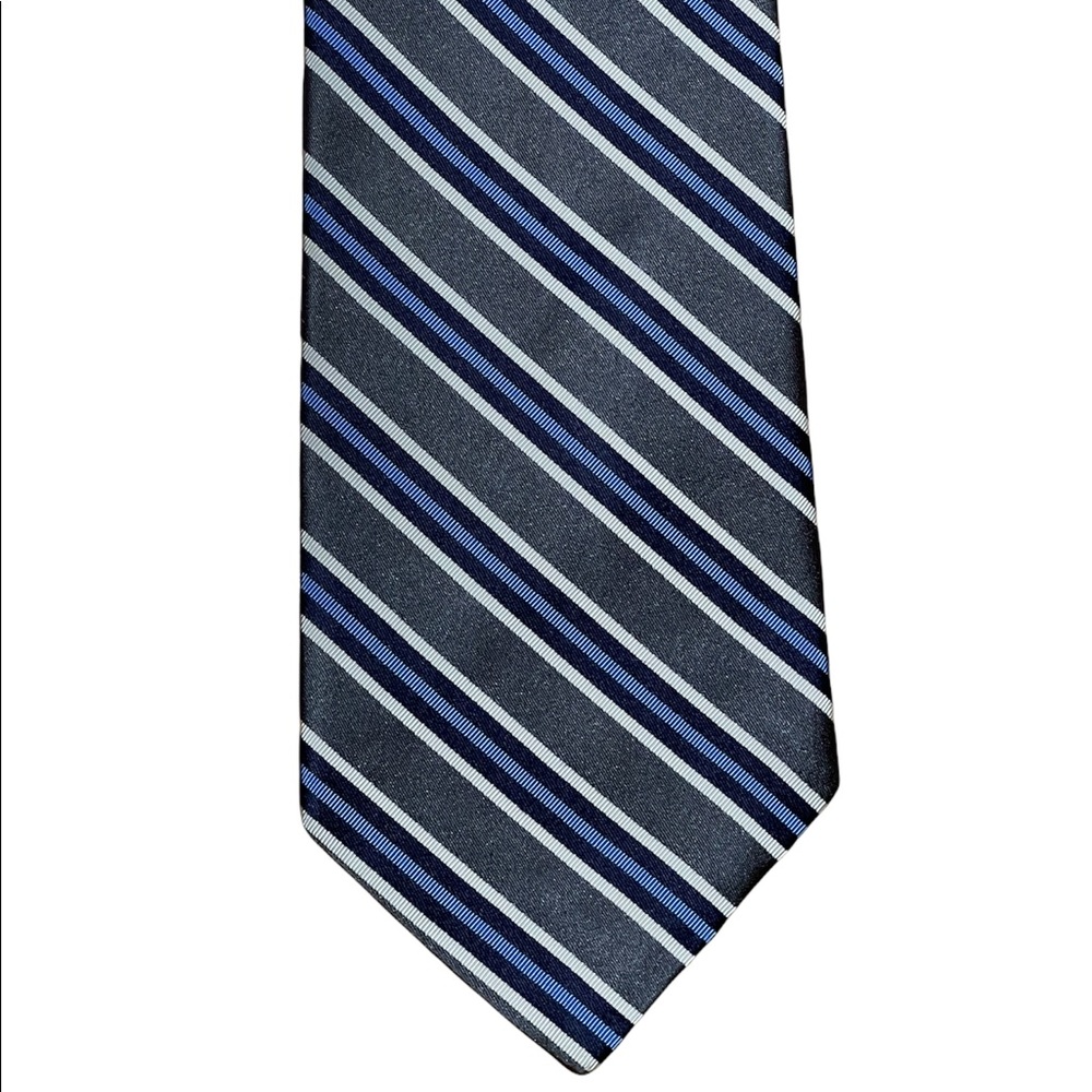 Brooks Brothers Grey, Blue and Black Striped Tie